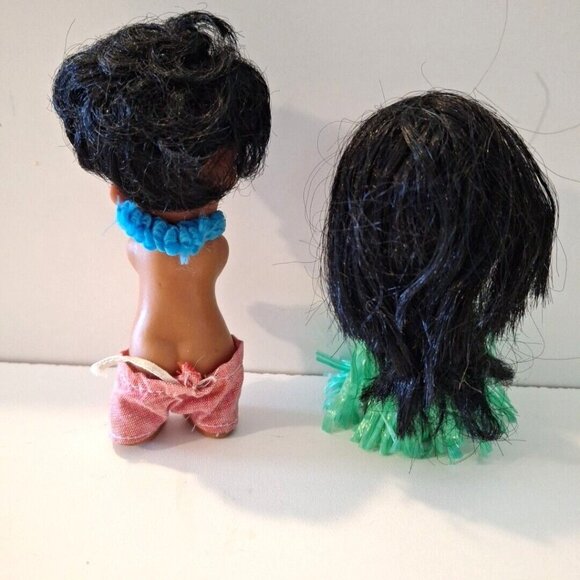Hawaiian Rubber 5" Hula Boy Girl Dolls Hong Kong Grass Skirt Souvenir - Picture 2 of 11